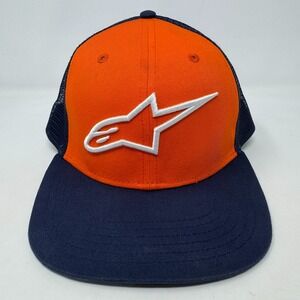 Alpinestars Logo Corp Mesh Snap Back Orange Navy Blue Trucker Hat